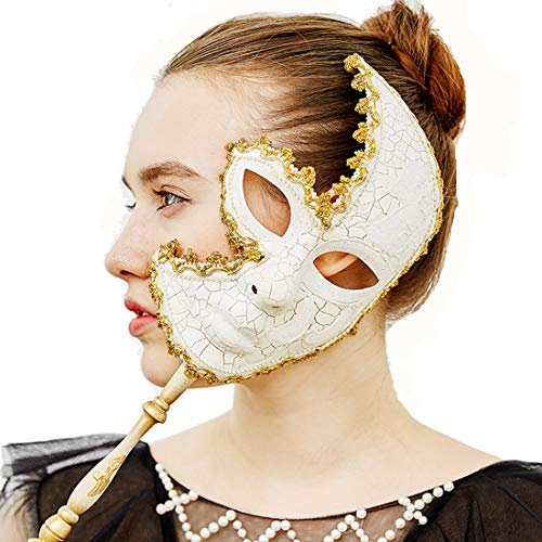 YUFENG Venezianische Maske auf einem Stock Mardi Gras Maske für Frauen Maskerade Party Ball Ball (weiß) Halloween / Weihnachten Cosplay