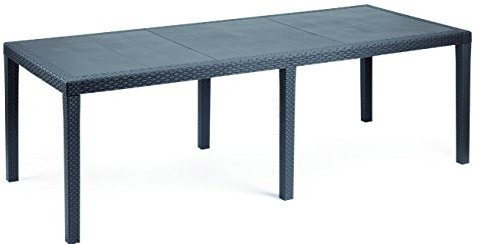 Dmora - Außentisch Roma, ausziehbares rechteckiges Esszimmerregal, ausziehbarer Gartentisch mit Rattan-Effekt, 100 % Made in Italy, 150/220 x 90 x 72 cm, Anthrazit