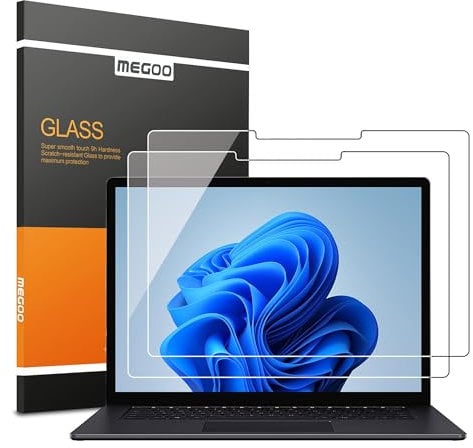 MEGOO Screen Protector for Surface Laptop 6/5/4, 9 H Tempered Glass/Ultra Clear/ 5X Strong Protection, Compatible for Microsoft Surface Laptop 3/2/1 (13.5 Inch), 2 Pack