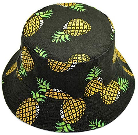 HugeStore Fischerhut mit Fruchtmuster, Sommerhut für Herren und Damen, Ananas, Schwarz