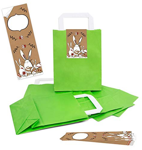 Logbuch-Verlag 10 Ostern Geschenktüten hellgrün Ostertüten zum Befüllen mit Osterhase Aufkleber Osternest Verpackung 18 x 8 x 22 cm