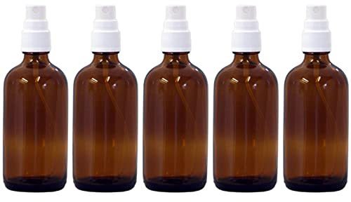 NaturGut 5 x 100 ml amber glass bottle with spray head and protective cap, atomiser pump, pharmacist bottles
