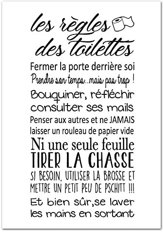 Poster les règles des toilettes. Affiche Règlement WC. blanc brillant. Poster Humour WC - Dimensions 30 x 40 cm - Papier Brillant Non Adhésif