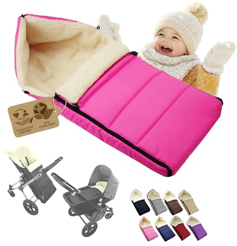 Fußsack Winterfußsack Babyfußsack mit Lammwolle 108cm (liniert pink) | für Kinderwagen & Buggy, kuschelig, warm & waschbar