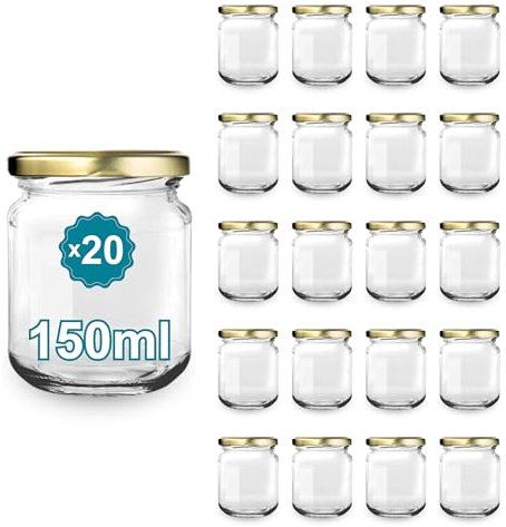 Espirito Rebelde Pack de 20 Pots à Confiture en Verre Vides 150ml- Bocaux en verre, Bocaux pour Conserves et Confitures, Pot a Miel en Verre, Pot a Yaourt, Pot Sauce- Marriage