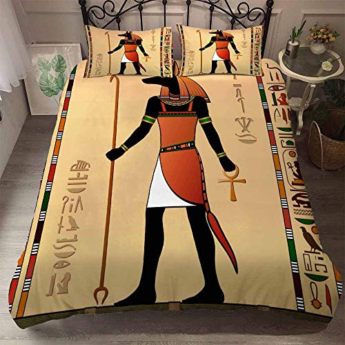 Treer Bettwäsche 3 Teilig, 3D Bedding Bedrucktes Mikrofaser mit Reißverschluss Bettbezug und Kopfkissenbezüge Bequem Weich Haltbar Bettwäsche-Set (135x200cm,Ägypten)