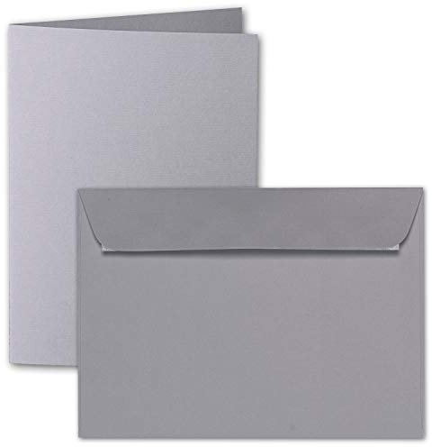 ARTOZ 50x DIN A6 Faltkarten-Set mit Umschlägen - Graphit (Grau) - 105 x 148 mm - gerippte Bastelkarten blanko mit Brief-Umschlägen - 220 g/m²