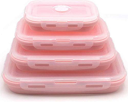 Molinter Frischhalteboxen Silikon Aufbewahrungsboxen Faltbare Frischhaltedosen Bento Lunchboxen Set mit 4 Silikonbehältern 350 ml 540 ml 800 ml 1200 ml (Rosa)