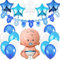 Decorazioni Festa Nascita Bambino. Festone é MaschioIt's A Boy+1 Palloncino Blu a Bimbo,Neonato,Maschietto + 5 Palloncini a Stella +12 Palloncini. Accessori Battesimo e Baby Shower