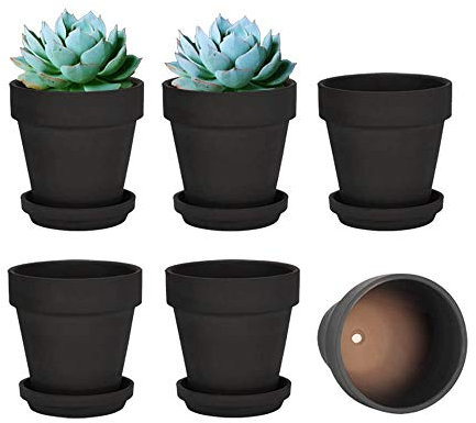 vensovo 12.7CM Black Clay Pot for Plant with Saucer - 6 Pack Terra Cotta Plant Pot with Drainage Hole, Flower Pot with Tray, Terracotta Pot for Indoor Outdoor Plant