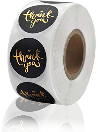 500 Stück Danke Aufkleber Thank You Stickers Label Sufkleber, Selbstklebender Geschenkaufkleber, Rund Abdichtung Aufkleber Etiketten für Briefumschlag Backen Geschenktüten Handarbeit (Schwarz)