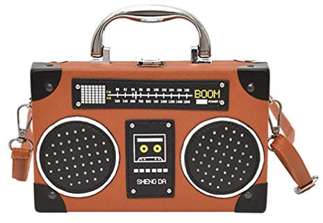 VALICLUD Trendy Brown Radio Shape Crossbody Bag for Women - Lightweight Pu Leather Messenger Bag Perfect for Travel Parties and Music Festivals