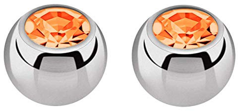 2X Titan Piercing Schmuck Verschluss Kugel in 1,2 x 4 mm, gefaßter Zirkonia in orange