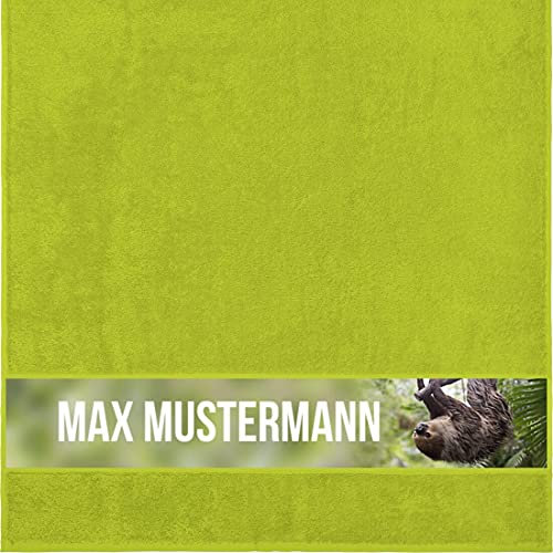 Manutextur Duschtuch mit Namen - personalisiert - Motiv Faultier - viele Farben & Tiermotiven - Dusch-Handtuch - hellgrün - Größe 70x140 cm - persönliches Geschenk mit Wunsch-Motiv und Wunsch-Name