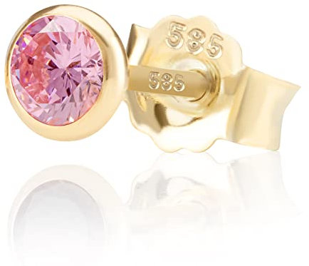 NKlaus Einzel 5,0mm 585 Gelb Gold 14 Karat Ohrstecker Kristall Zirkonia Pink Butterfly Verschluss Damen Mädchen 11043