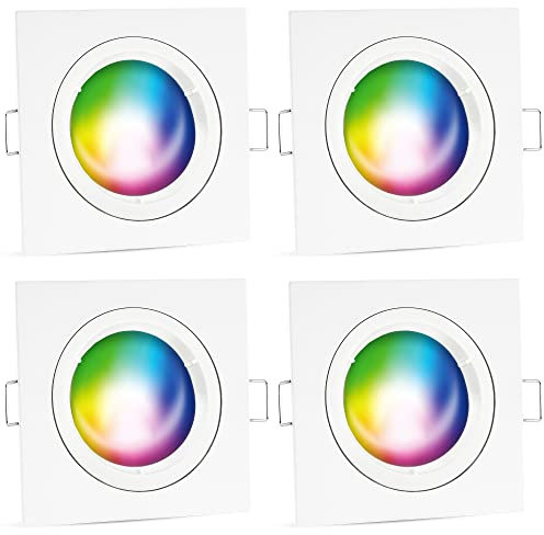 linovum Einbaustrahler 4er Set weiß mit GU10 WLAN Birne tauschbar - kompatibel mit Alexa & Google - farbwechsel Deckenspot RGBW