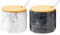 NHKRTE Marble Salt Cellar Set, 2 PCS 11oz Salt and Pepper Bowls, Handcrafted from Natural Marble Gift for Mothers Day(White & Black Set)