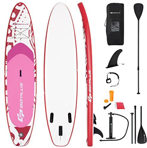 COSTWAY Stand Up Paddling Board mit Sitz, inkl. Rucksack, Pumpe, verstellbares Paddel, Sicherheitsleine, Bungee-Seil und Reparaturset, SUP Board 150kg aufblasbar (325 * 76 * 16CM, Rosa/Ohne Sitz)