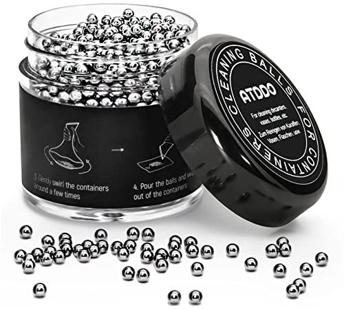ATDDO Lot de 1500 Billes Nettoyantes Carafe à décanter, 3mm Réutilisables Perles de Nettoyage en Acier Inoxydable, Billes Carafe à Vin pour Bouteilles Eau, Vases Verre