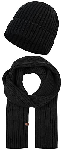 Indicode Unisex Geyser Winter-Set Mütze & Schal | Strick Wintermütze Winterschal Black, OS