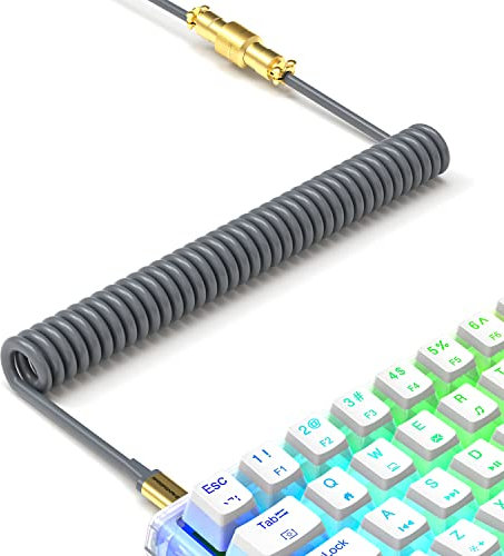 XINMENG X MAMBASNAKE C02 Câble de Clavier Spiralé, Câble Type-C HyperSpeed avec Taux de Retour de 8KHz pour Clavier de Jeu, Câble USB-C TPU avec Revêtement Aviation Métallique, PC/Téléphone - Gray