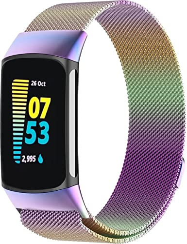 GLOBAL TECH Magnetisch Metall Armband Kompatibel mit Fitbit Charge 6/Fitbit Charge 5 Armband für Damen Herren, Verstellbares Metall Bänder für Fitbit Charge 6/Fitbit Charge 5 (Bunt)