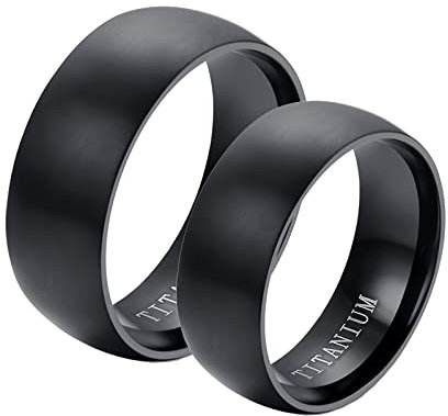 Banemi Verlobungsring XXL, Partner Ringe Schwarz Edelstahl Hochglanzpoliert 8mm zum Hochzeitstag des Paares