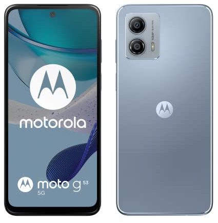 Motorola Moto (G53 5G, écran 6,5 120 Hz, Appareil Photo 50 MP, Haut-parleurs stéréo Dolby Atmos, Batterie 5000 mAh, Charge TurboPower, 5G, processeur Snapdragon 480+, 4/128 Go, Double SIM), Argent