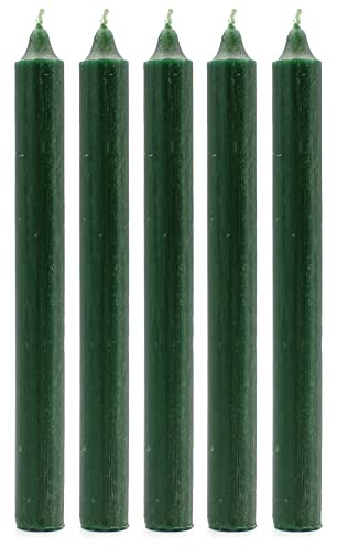 Solid Colour Dinner Candles, Pack of 5 Handmade Candles 20cm x 2cm Rustic Look Bistro Style Taper Candles (Rustic Holly Green)