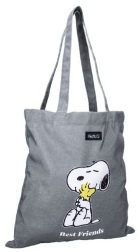 mybagstory - Einkaufstasche – Snoopy – Damen – Teenager – Strand – Einkäufe – Schule – College – Größe 40 cm – Träger – Geschenkidee, grau