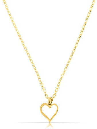Made by Nami Minimalistische Halsketten mit Anhänger • Dezente Damen Edelstahl Halskette mit starkem Karabiner-Verschluss • Choker-Kette Frauen & Mädchen • Filigrane Gliederkette (Offenes Herz Gold)