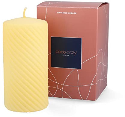 coco+cozy LIVING Stumpenkerze Carla - gelb matt - lange Brenndauer: ca. 84Std, hochwertige Kerze, ohne Duft, Design Deko Kerze