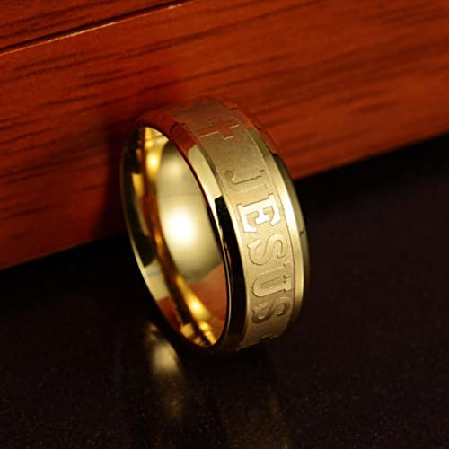 YAHOYA Hochwertige Große Größe 8mm Titan Stahl Gold Farbe Jesus Kreuz Brief Bibel Ehe Band Ring Männer Frauen Schmuck