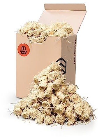 Onlydry Kamin-Anzünder und Grill-Anzünder (Ofen-anzünder, Anzündwolle, Anzündhilfe) aus Bio Holz-Wolle und Wachs - schnell und umweltfreundlich 80 Stück