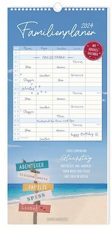 Familienplaner Classic - Kalender 2024 - Grafik Werkstatt - Monatsplaner mit 5 Spalten zum Eintragen - 22 cm x 48 cm - Küchenkalender