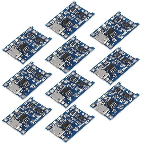 TP4056 10Pcs 18650 Lithium Battery Charging Board - Micro USB, 5V 1A with Battery Protection and Dual Functions
