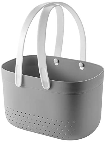 RXMORI Cestino per Doccia in Plastica con Fori di Ventilazione, Cestino Portaoggetti Portatile con Manico, Portaoggetti per Doccia di Grande Capacità Organizzatore per Bagno Camera da Letto(Grigio)