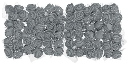 sourcing map 72 Stück Künstliche Rosenköpfe mit Spitzennetz, Mini Kunstblumen, Künstliche Rosen, Klein Blumenköpfe, für Handwerk DIY, Hochzeit, Geburtstag, Party Deko, Grau, 2~2.5cm