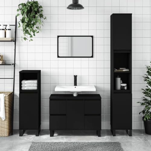 JUNZAI Mueble de baño Madera de ingeniería Negro 80x33x60 cm, Mueble para Lavabo, Mueble Baño Bajo, Estanteria Lavabo, Mueble Lavabo 831661