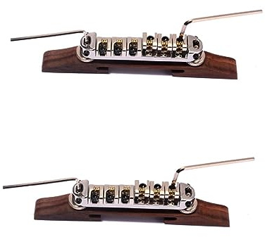 Vaguelly 2stücke Archtop Jazz Gitarre Brücke Mit Verstellbaren Roller Saddles Aus Rosenholz Silberne Metallbasis Kompatibel Mit Archtop-gitarren Idealer Ersatz Für Defekte