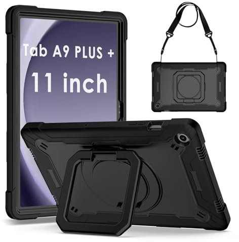 KATUMO Cover per Samsung Galaxy Tab A9+/A9 Plus 11 Pollici 2023 SM-X210/ X216/ X218,Antiurto Supporto Girevole a 360° e Tracolla Regolabile Staccabile Custodia Protettiva,Samsung Tab A9+ 11(Nero)