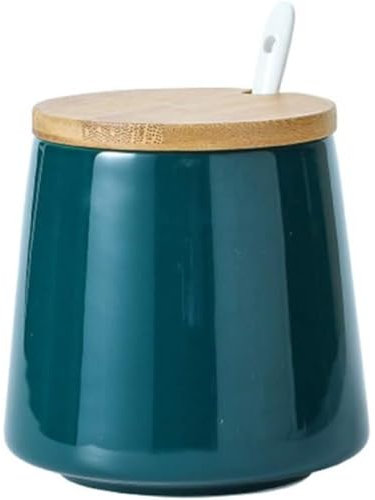 MAGICVOGEL Keramik Gewürzdose Zuckerdose 500ml Vorratsdose Gewürzbehälter Salzdose mit Servierlöffel und Deckel Gewürzgläser für Küche Zuhause Restaurants (Grün)