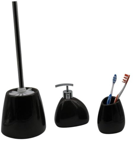 SANWOOD 3tlg Set Bad Accessoires WC Bürste Seifenspender Zahnbürstenhalter Stone Braun