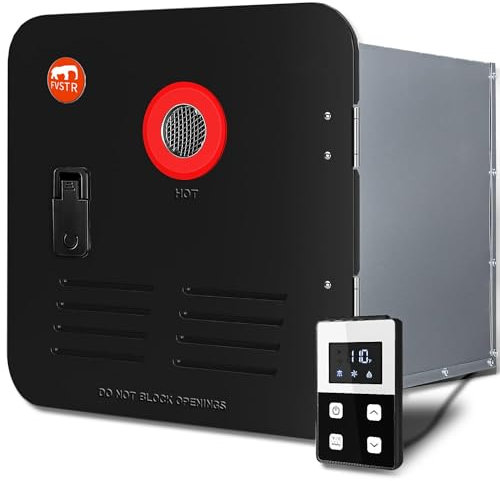 RV Tankless Water Heater, Instant Shower ,with 15 x 15 inches Black Door and Remote Controller, DC 12V, Best High Altitude Performance, Ideal for RVers' Everyday Use (Black)
