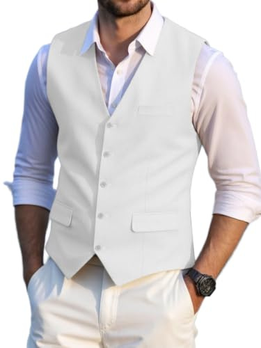 Solovedress Herren Elegant Anzugweste Herrenwesten Sommer Leinen Weste für Hochzeit und Party