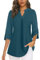 Flikity Plus Size Tunic Tops for Women UK 3/4 Sleeve Women's Blouses & Shirts Ladies Tops V Neck Dress Work Shirts Ladies Blouses Office Wear Attire Business Casual Dark Cyan XX-Large