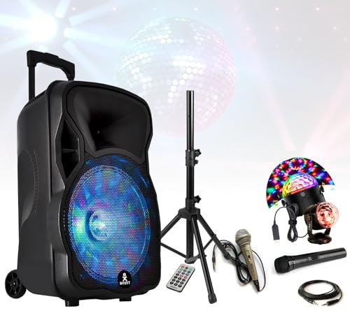 Générique - Pack Enceinte Karaoké sans Fil Bluetooth USB BOOST-MOBILE15-SET 700W Pied 2 Micros - Effet Astro LED Multicolore Enfant Disco Cadeau