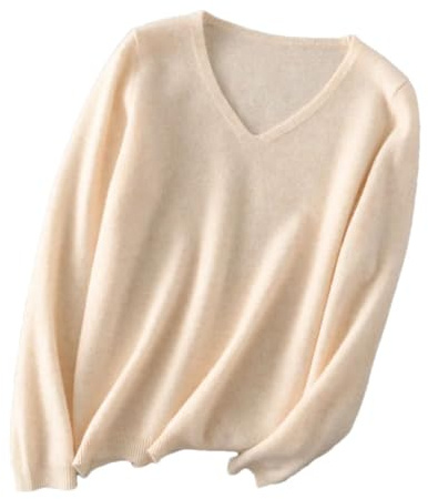 DBFBDTU Pull tricoté en cachemire à col en V pour femmes, vêtements chauds, pulls pour femmes, beige, M