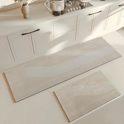 Hixingo Tapis Cuisine Antidérapant, Absorbant Diatomite Tapis de Cuisine, Tapis Cuisine Devant Evier, Lavable Tapis de Bain Tapis Vaisselle Tapis Douche, Design Moderne (60x180cm,Pierre)