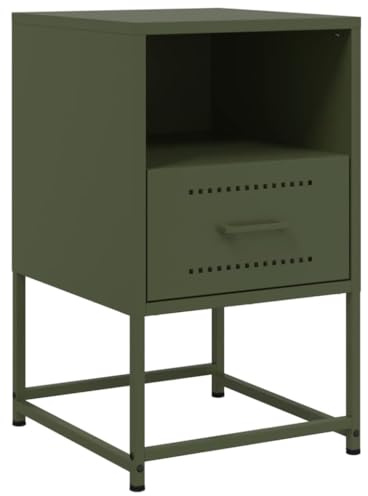 vidaXL Nachttisch, Nachtschrank mit Stauraum, Nachtkommode für Schlafzimmer, Nachtkonsole Beistelltisch, Industrie-Stil, Olivgrün Stahl